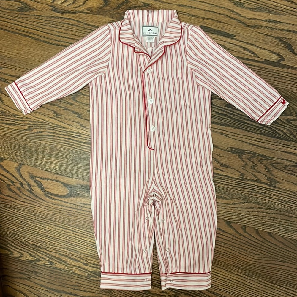 Petite Plume Romper Antique Red Ticking Stripe 18-24M
